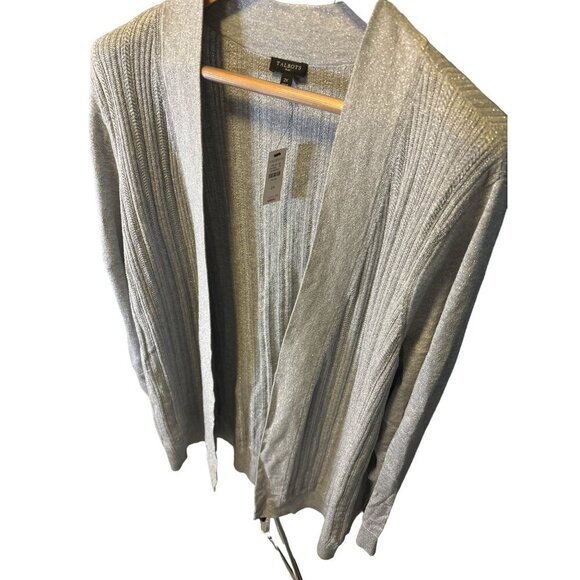Talbots NWT Plus Grey Metallic Thread Long Sleeve Open Knit Cardigan SZ 2XL - Picture 4 of 9